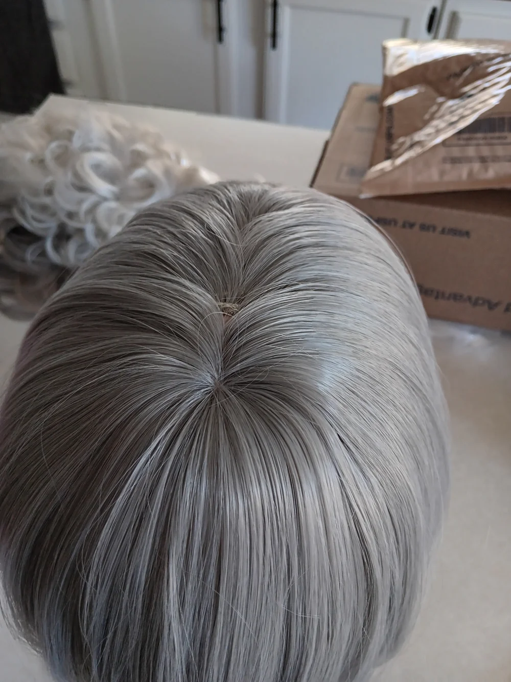 Short Layered Women's Wig in Silver Gray Synthetic